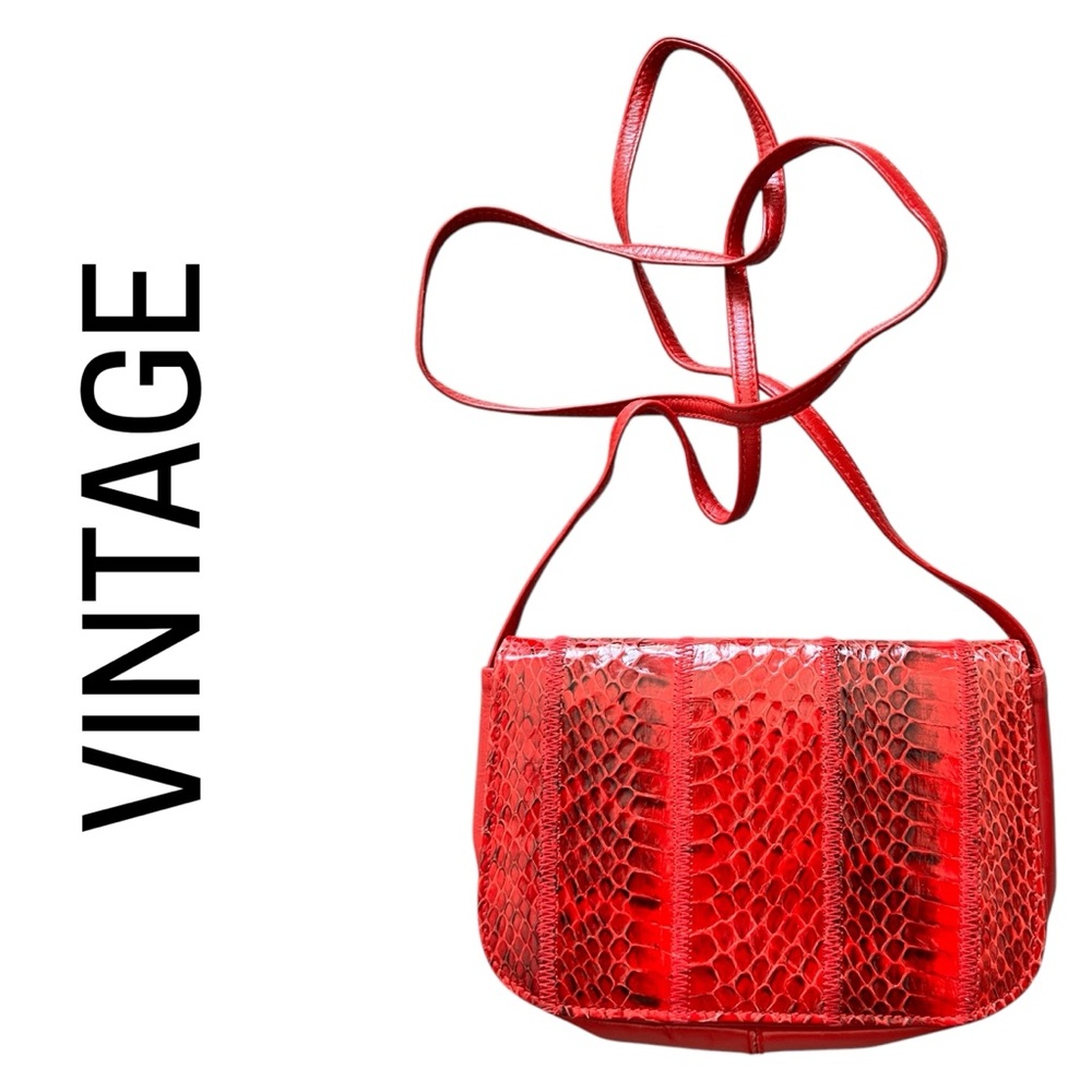 SYLVIA CEÉ Vibrant Red Snakeskin and leather Crossbody Bag or Clutch